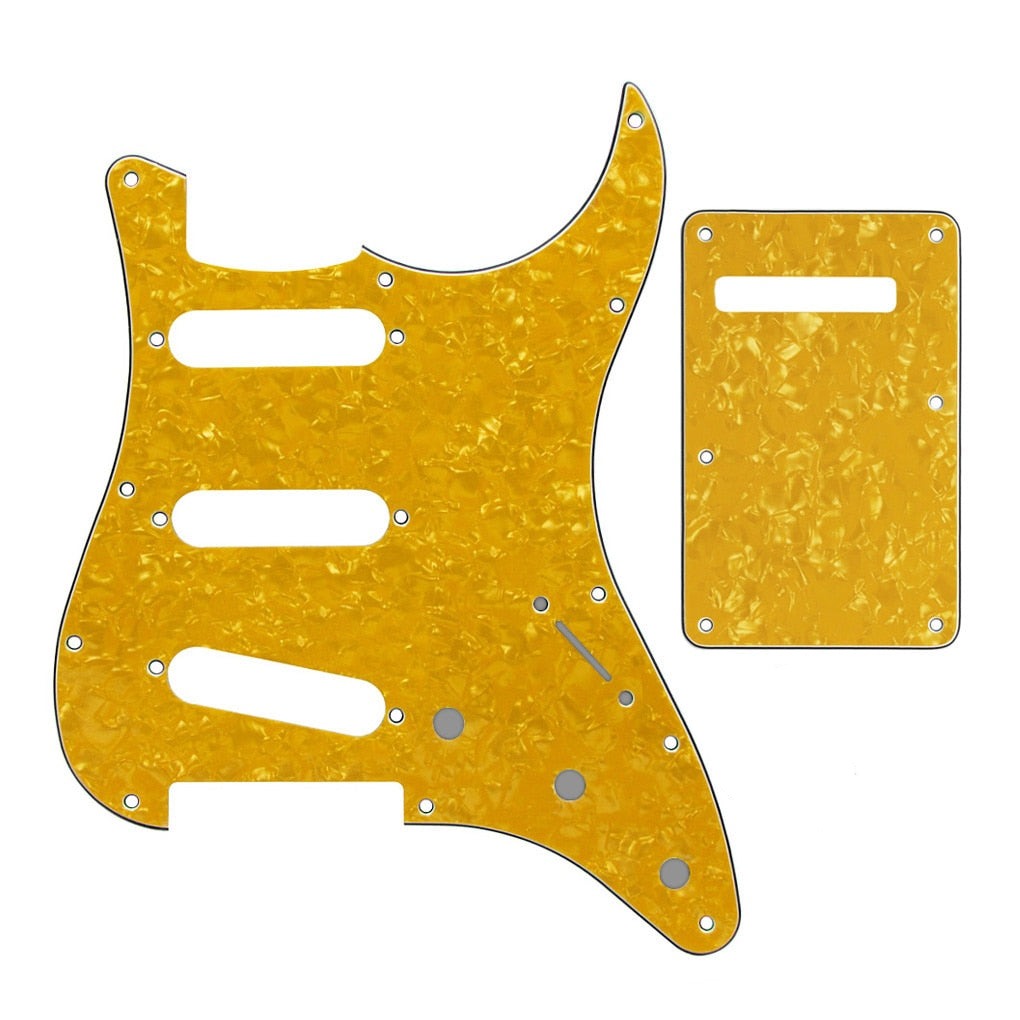11-Hole SSS Strat Pickguard and Matching Back Plate - 4-Ply Golden Pearl - Ploutone