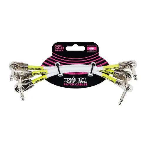 Ernie Ball 6-inch Patch Cable 3-Pack Flat Ribbon Angle/ Angle - White - Ploutone