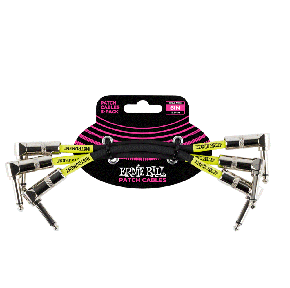 Ernie Ball 6-inch Patch Cable 3-Pack Angle/ Angle - Black - Ploutone