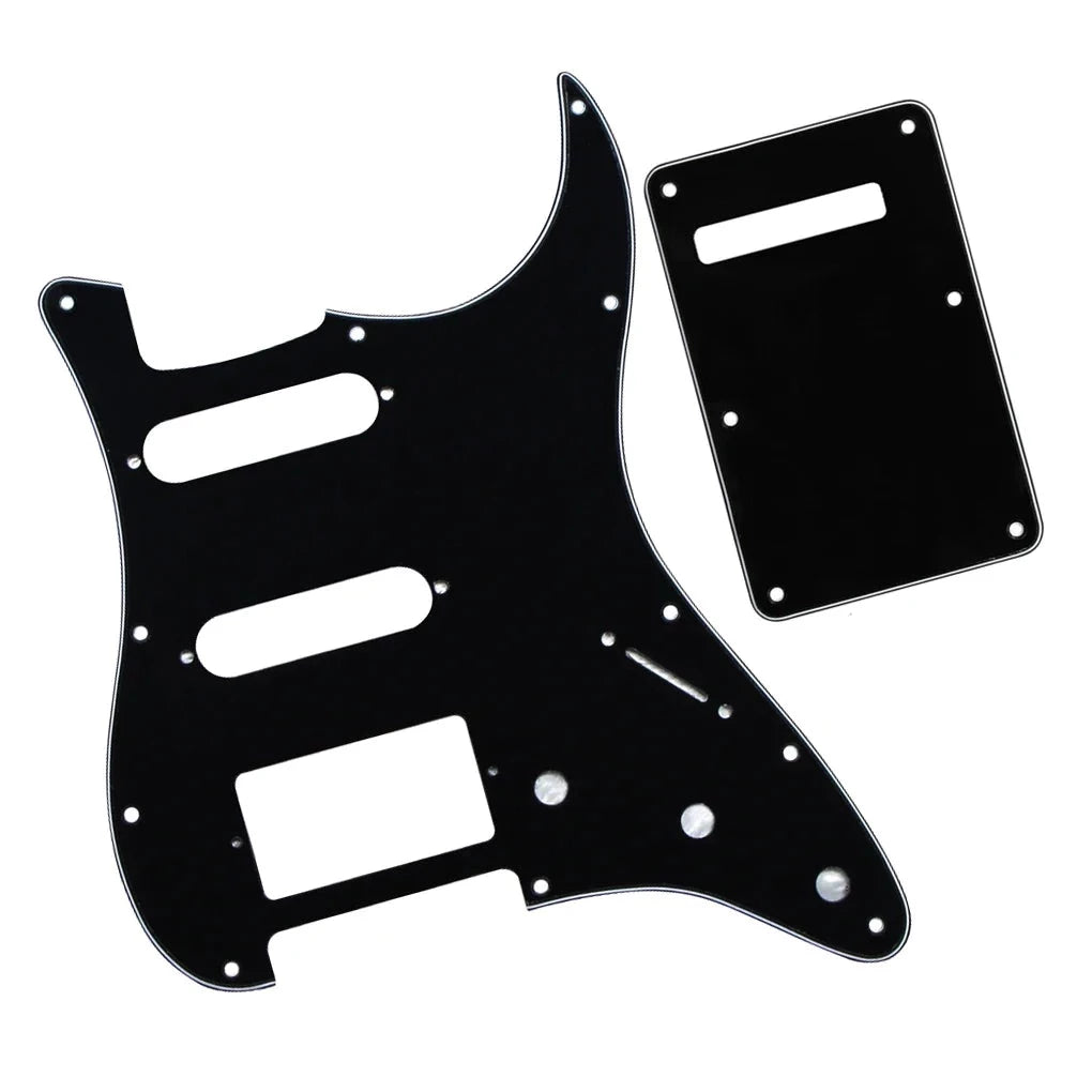 11-Hole HSS Strat Pickguard and Matching Back Plate - 3-Ply Black Default Title - Ploutone