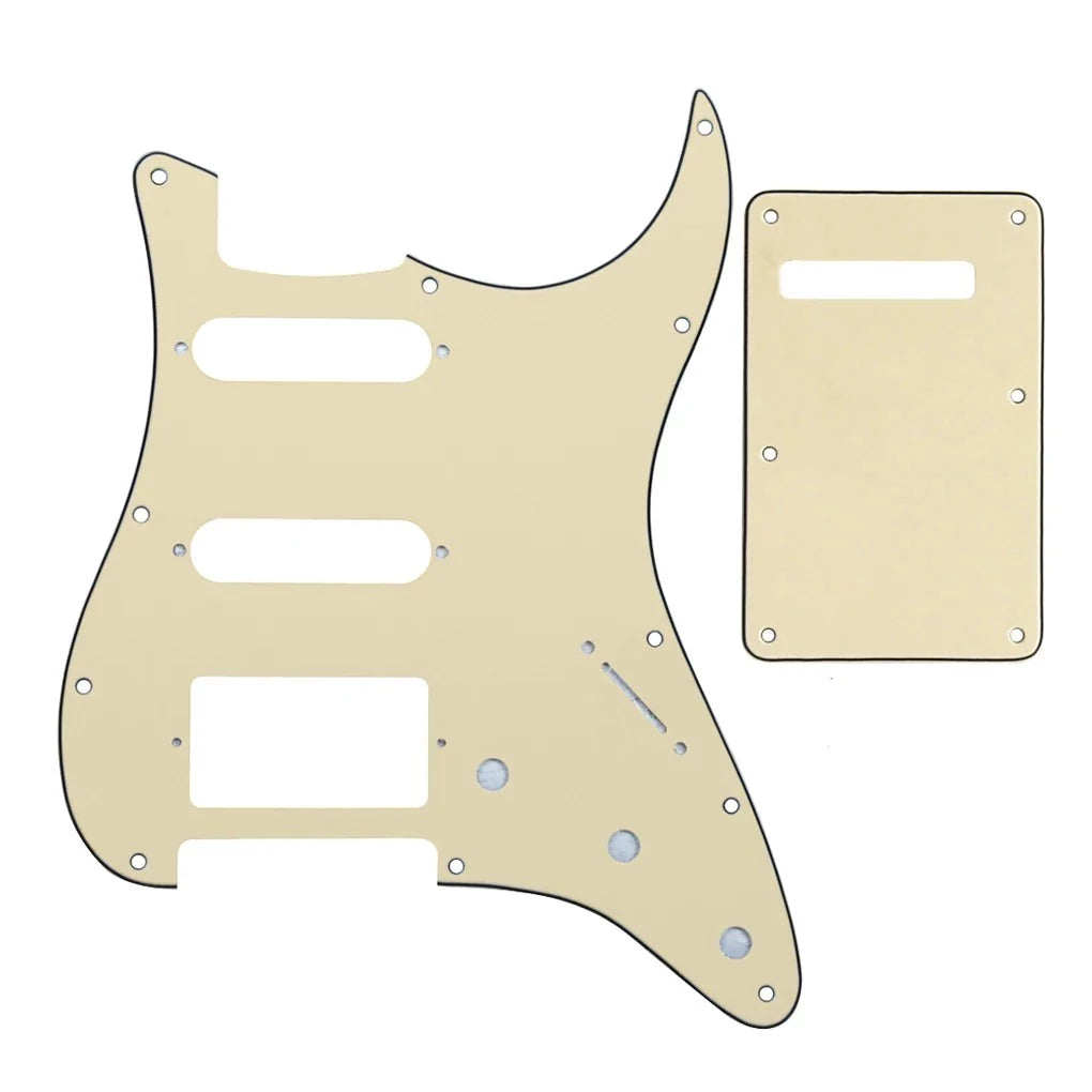 11-Hole HSS Strat Pickguard and Matching Back Plate - 3-Ply Cream Default Title - Ploutone