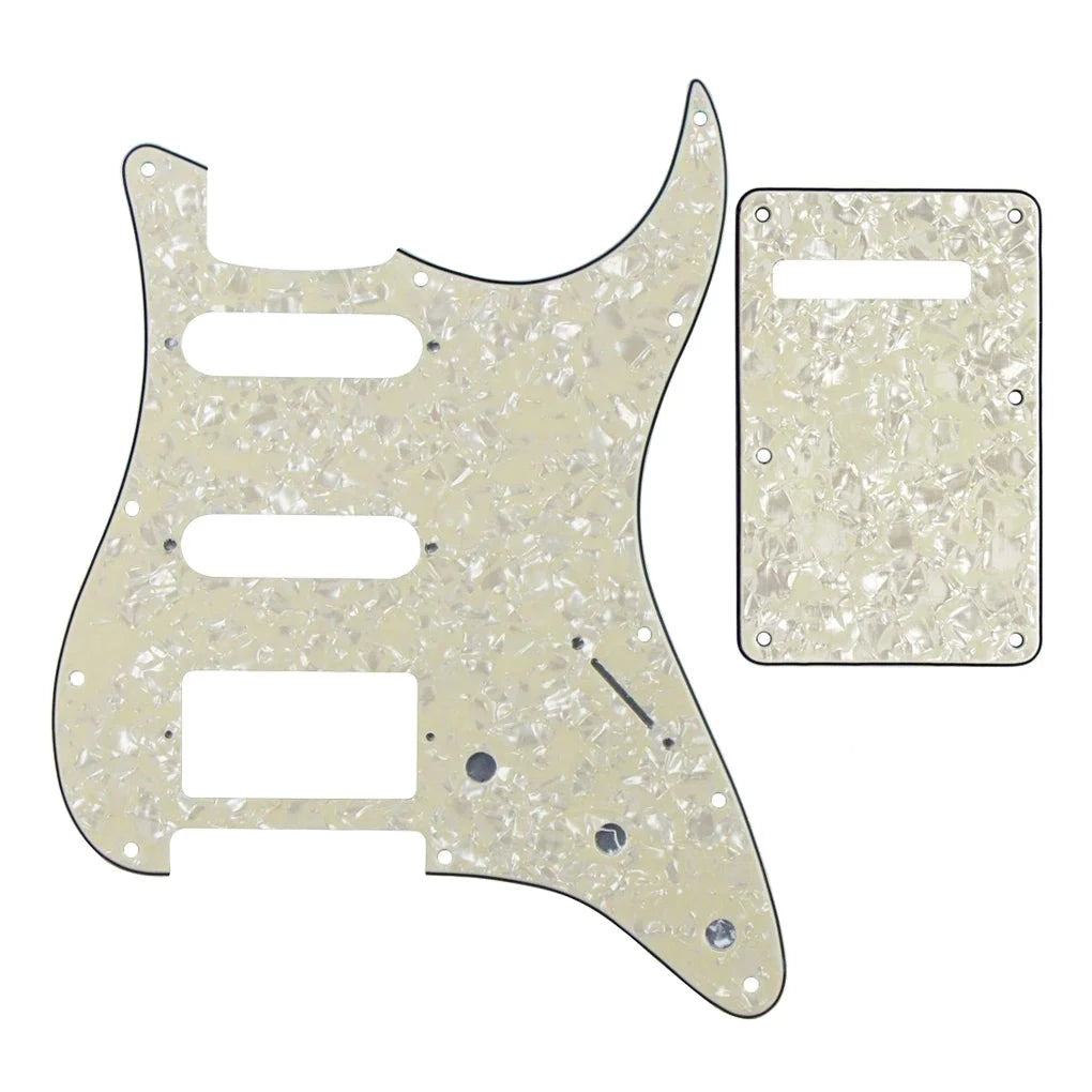 11-Hole HSS Strat Pickguard and Matching Back Plate - 4-Ply Aged Pearl Default Title - Ploutone