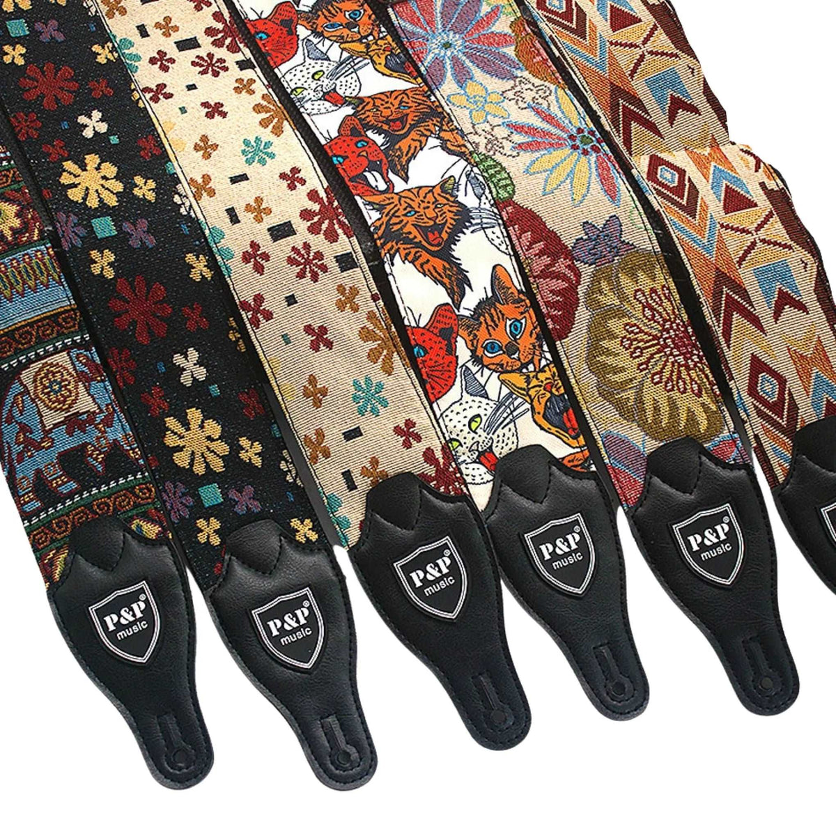 P P Embroidered Cotton Guitar Strap