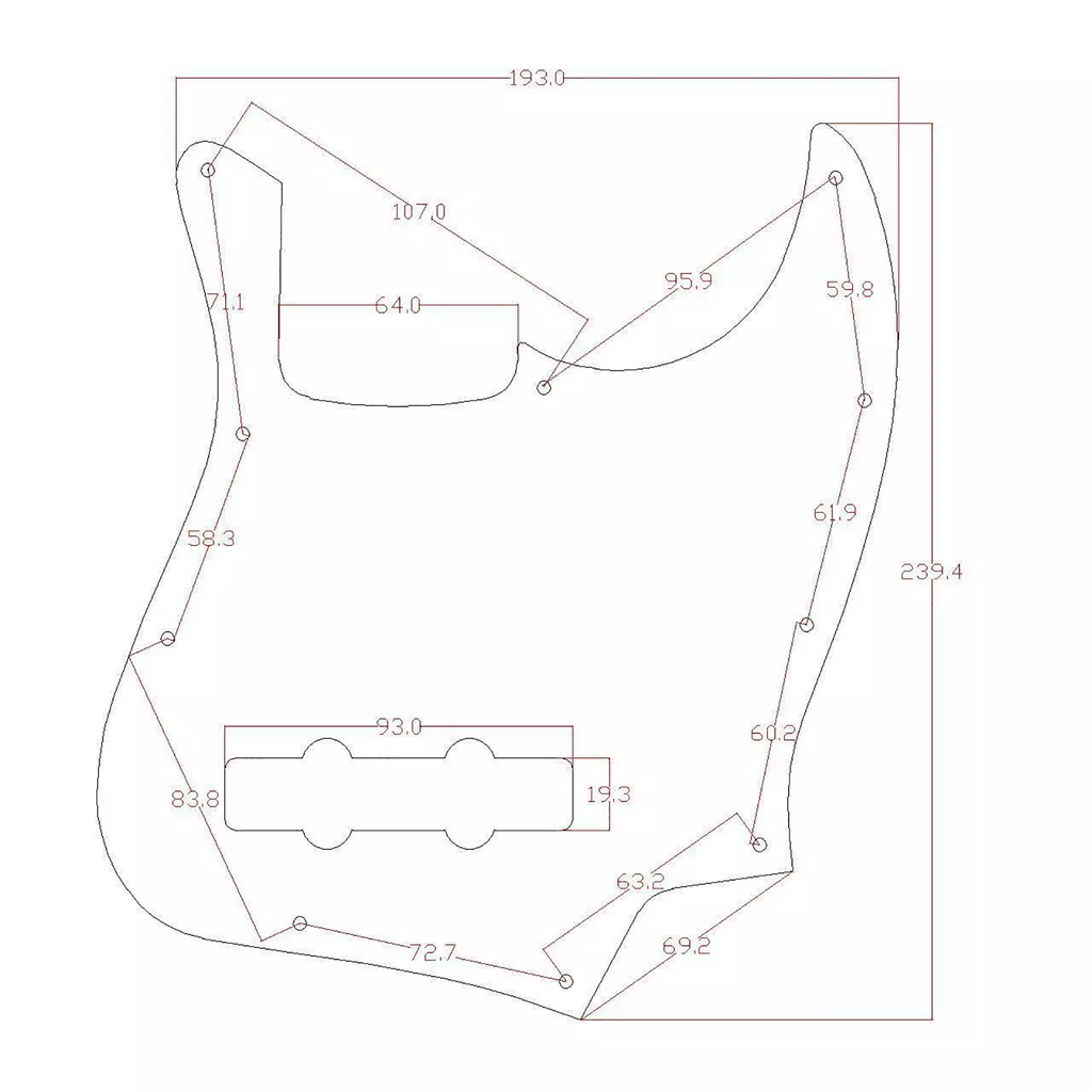 10-Hole Metal Jazz Bass Pickguard & Control Plate - Black Aluminum - Ploutone