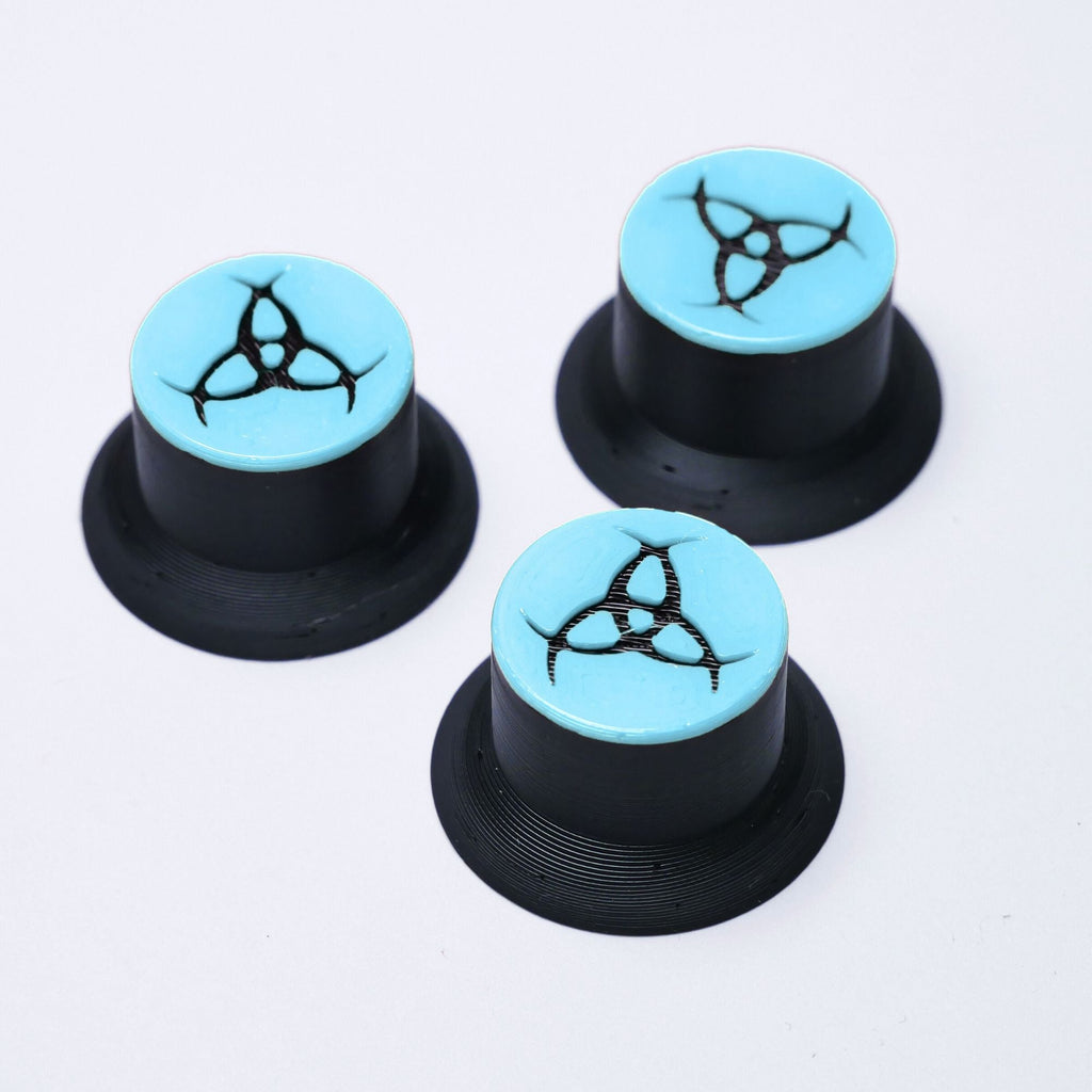 Opus Top Hat Guitar Knobs - Sky Blue and Black Odin's Horns Knobs from Ploutone