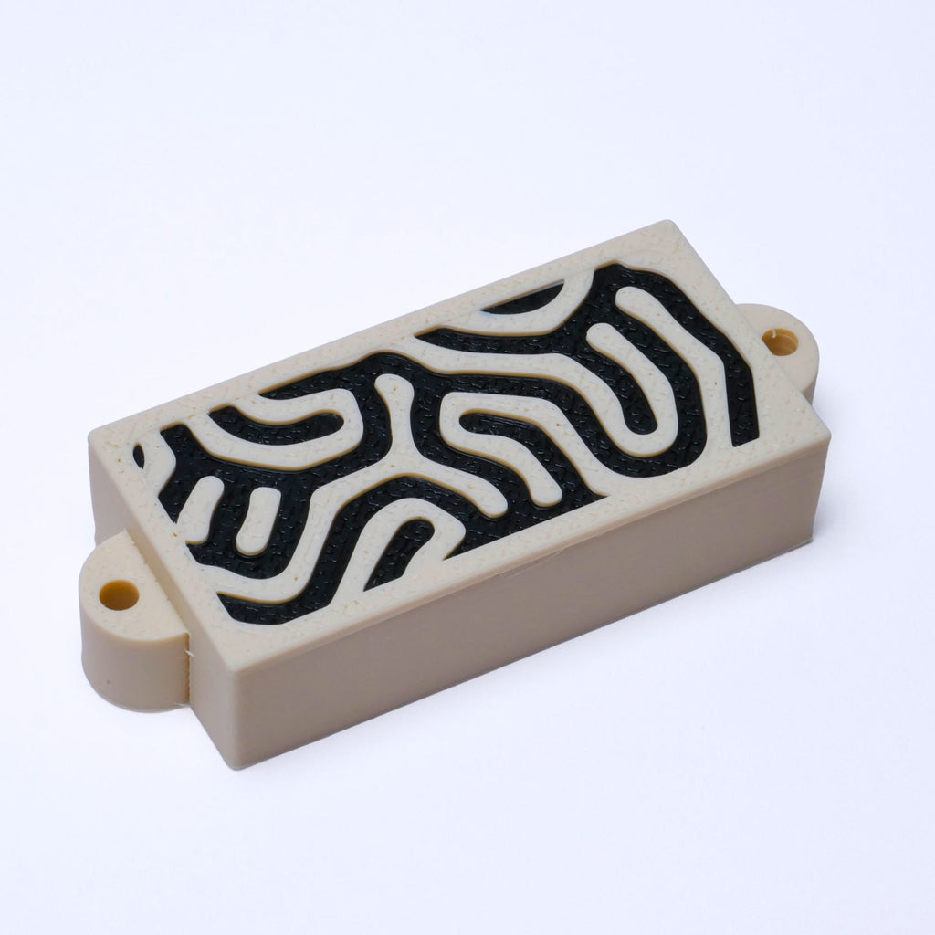 Custom Precision Bass Pickup Covers (No Holes) Set of 2 - Cream & Black Topo - Ploutone
