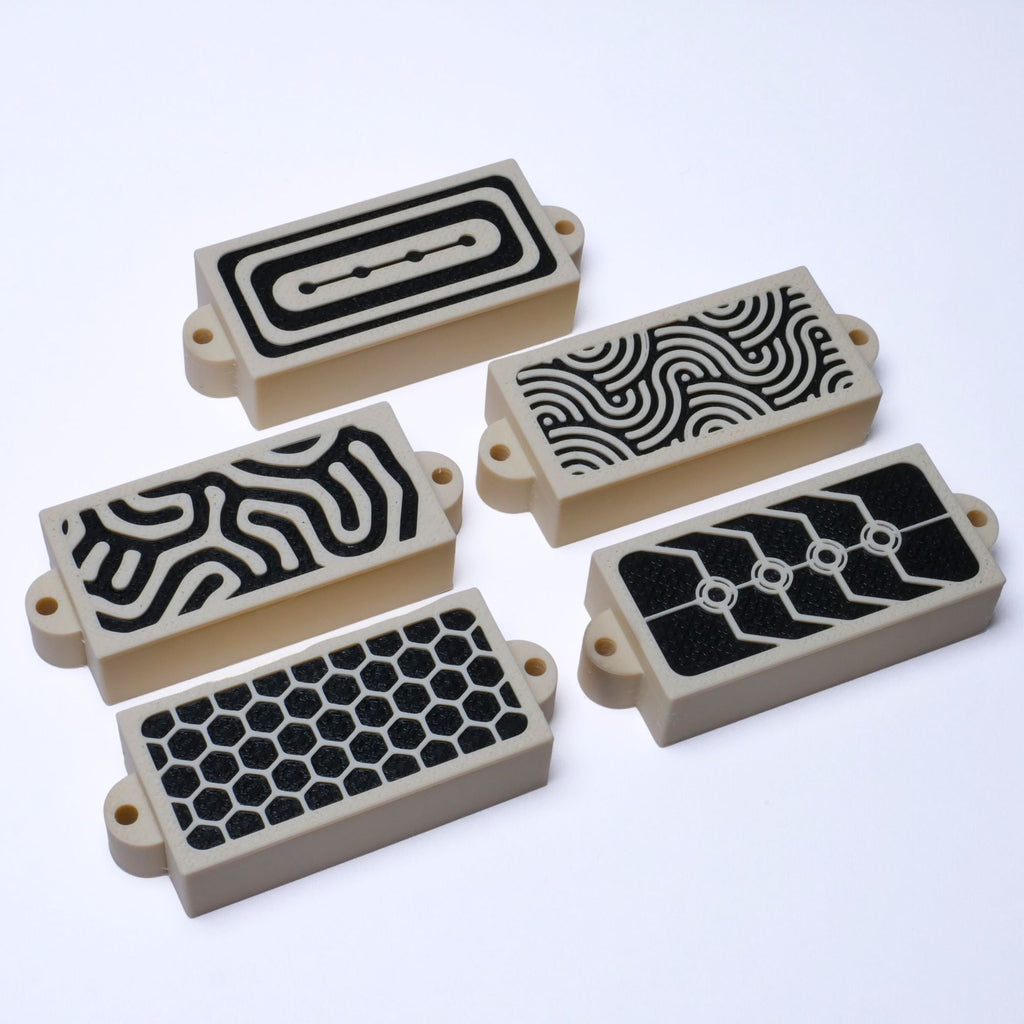Custom Precision Bass Pickup Covers (No Holes) Set of 2 - Cream & Black - Ploutone