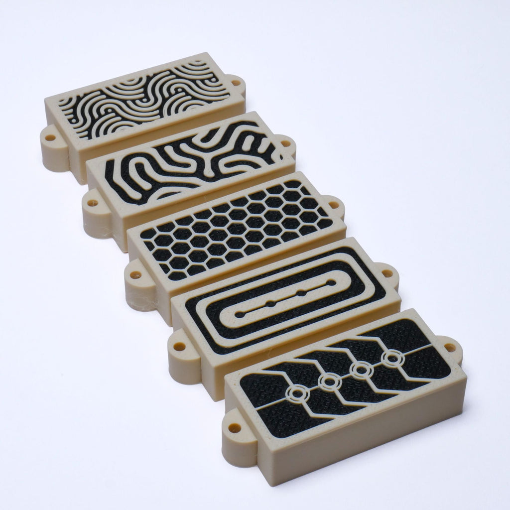 Custom Precision Bass Pickup Covers (No Holes) Set of 2 - Black & Cream Pickup Covers from Ploutone