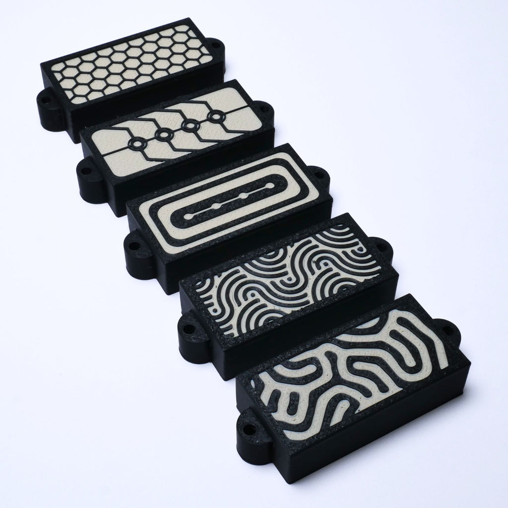 Custom Precision Bass Pickup Covers (No Holes) Set of 2 - Black & Cream - Ploutone