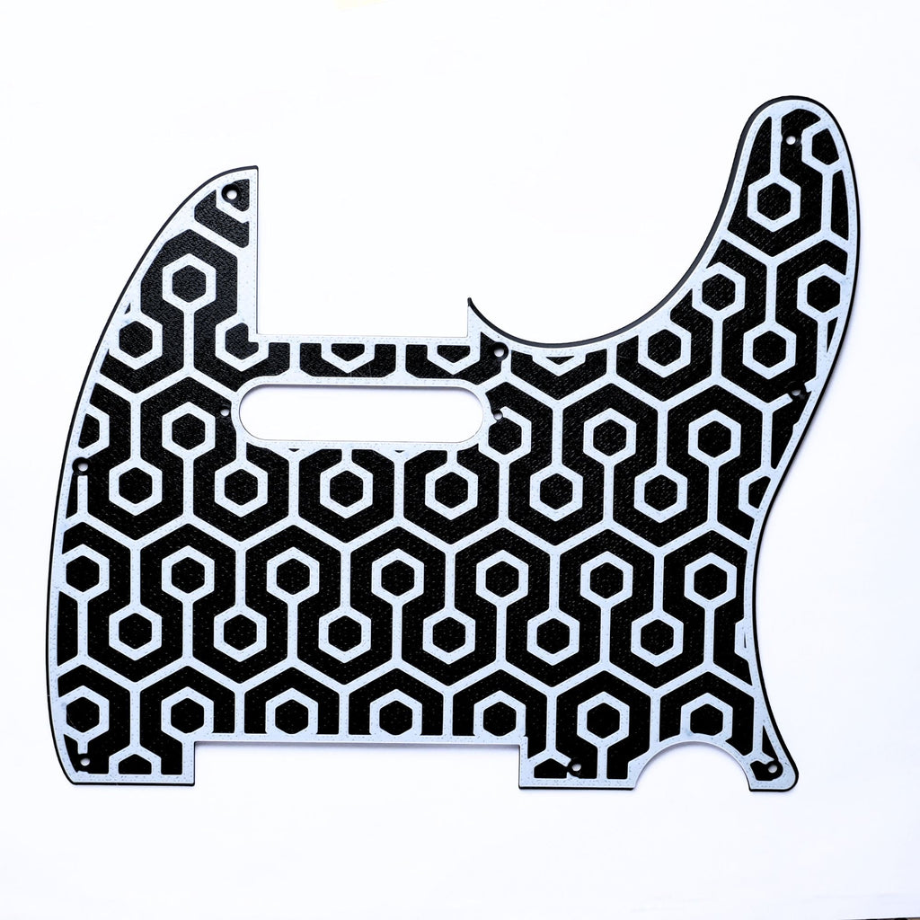 Custom 8-Hole Telecaster Pickguard – Artisan Series Frigate Black & White - Ploutone