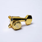 Gold Locking Tuners 6R (Right-Handed) - 18:1 Ratio, Fits 10mm (25/64") Holes, 45° Mounting Screw - Electric & Acoustic Guitar - Ploutone