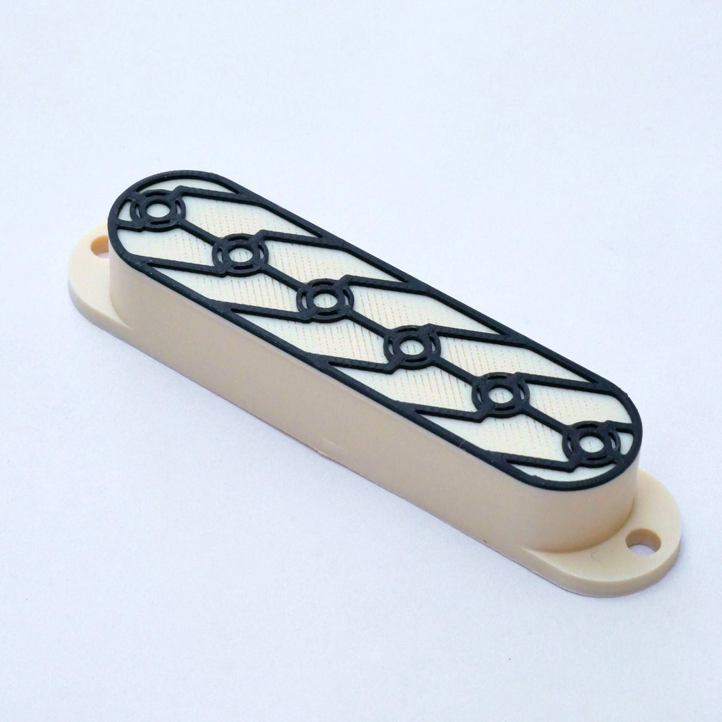 Custom Single Coil Pickup Covers (No Holes) Set of 3 - Black/ White Pickup Covers from Ploutone