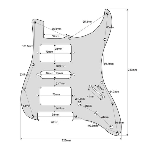11-Hole HSH Strat Pickguard (Square Corner) - 15+ Colors - Ploutone