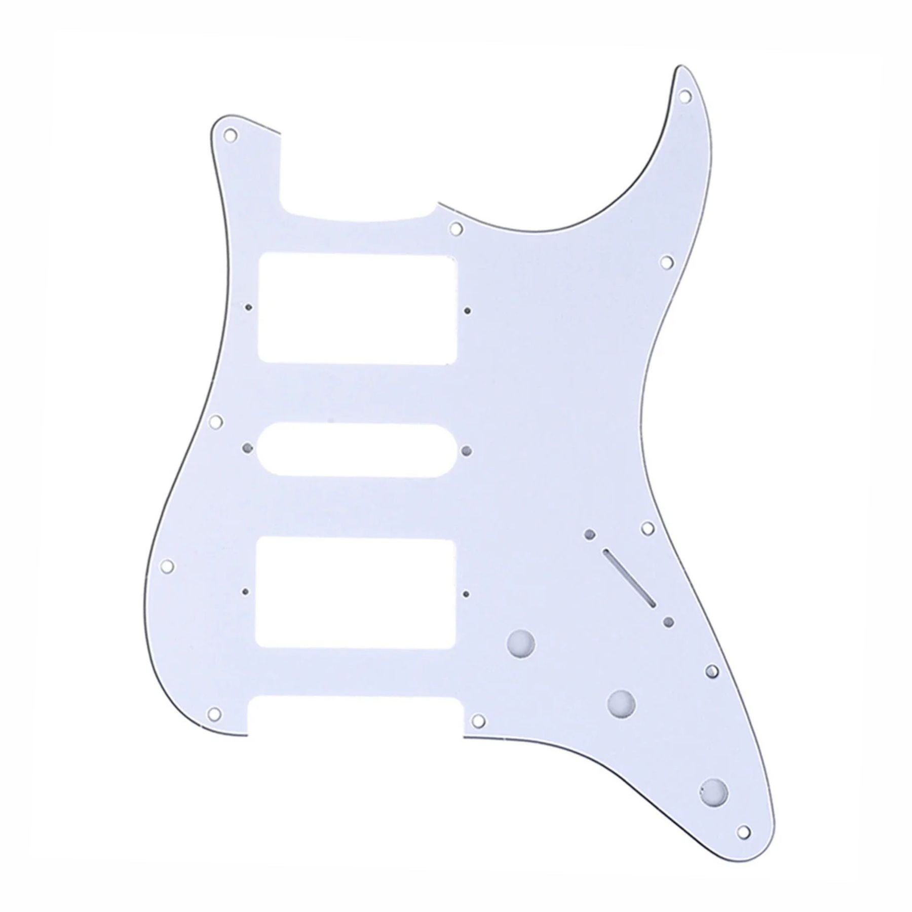 11-Hole HSH Strat Pickguard (Square Corner) - 15+ Colors 3-Ply White - Ploutone