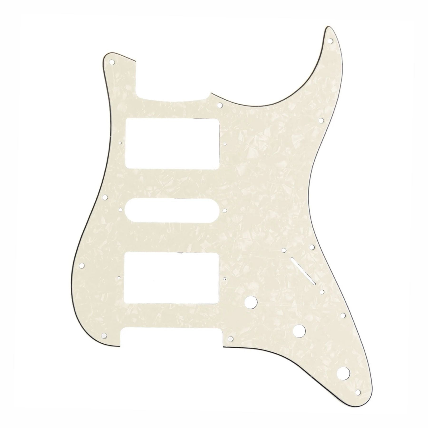 11-Hole HSH Strat Pickguard (Square Corner) - 15+ Colors 4-Ply Cream Pearl - Ploutone