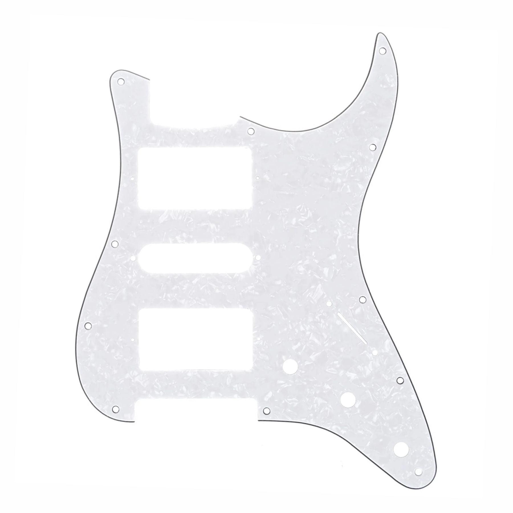 11-Hole HSH Strat Pickguard (Square Corner) - 15+ Colors 4-Ply White Pearl - Ploutone