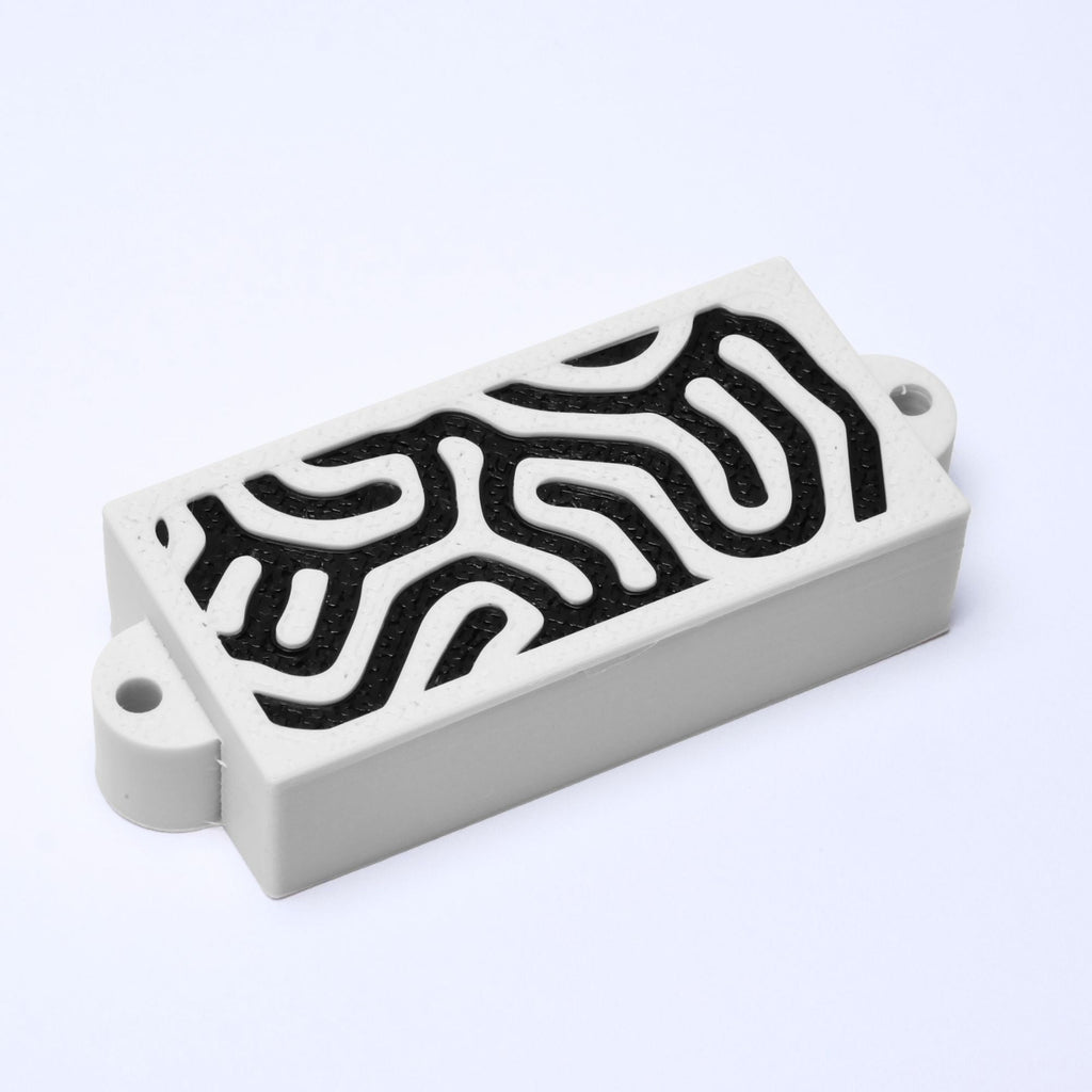 Custom 4-String Precision Bass Pickup Covers (No Holes) Set of 2 - White & Black Topo - Ploutone