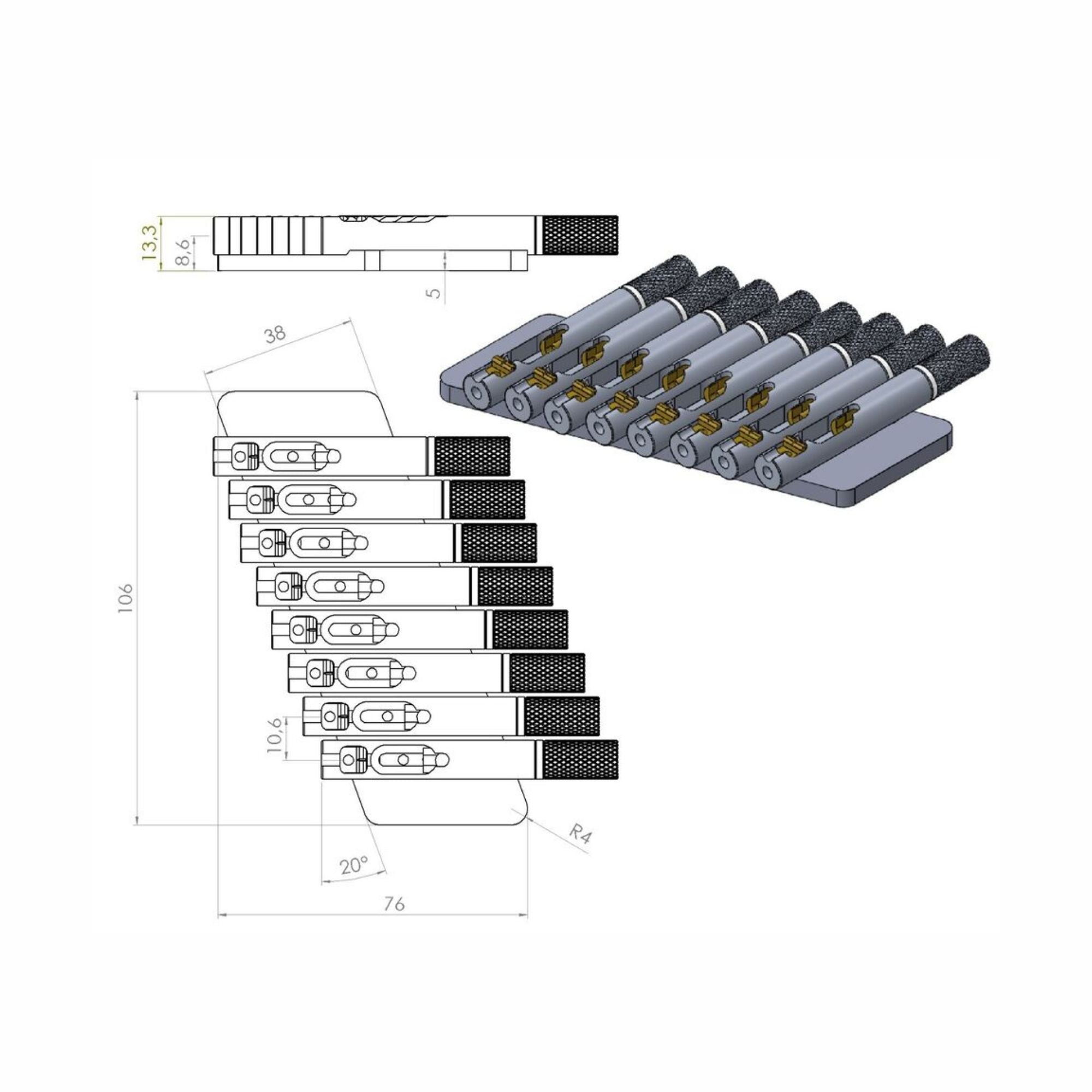 Nova Guitar Parts 8-String Multi-Scale Headless Guitar Bridge - Ploutone