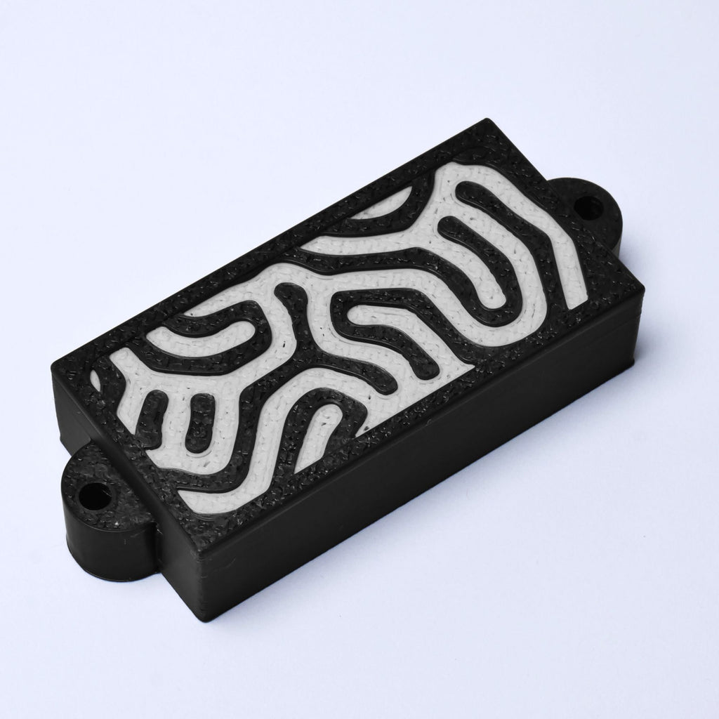 Custom 4-String Precision Bass Pickup Covers (No Holes) Set of 2 - Black & White Topo - Ploutone