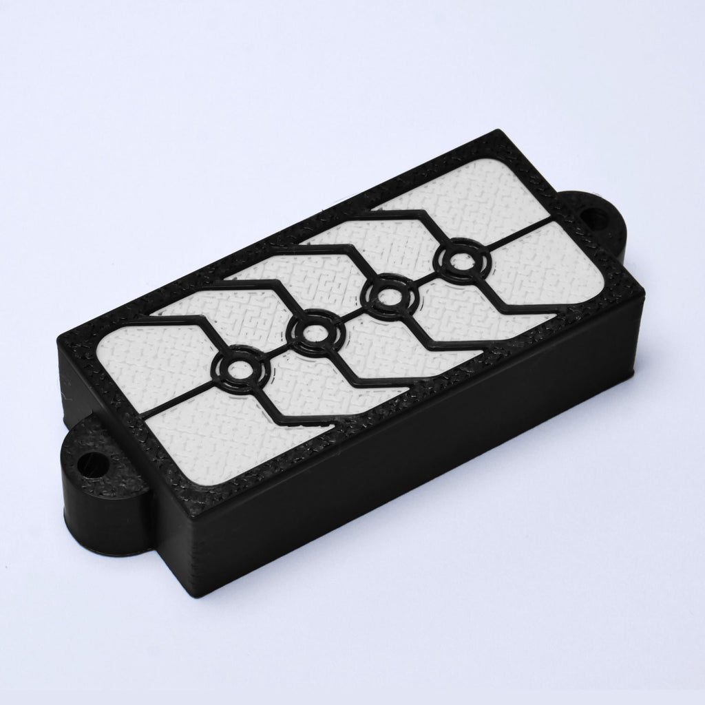 Custom 4-String Precision Bass Pickup Covers (No Holes) Set of 2 - Black & White Interlink - Ploutone