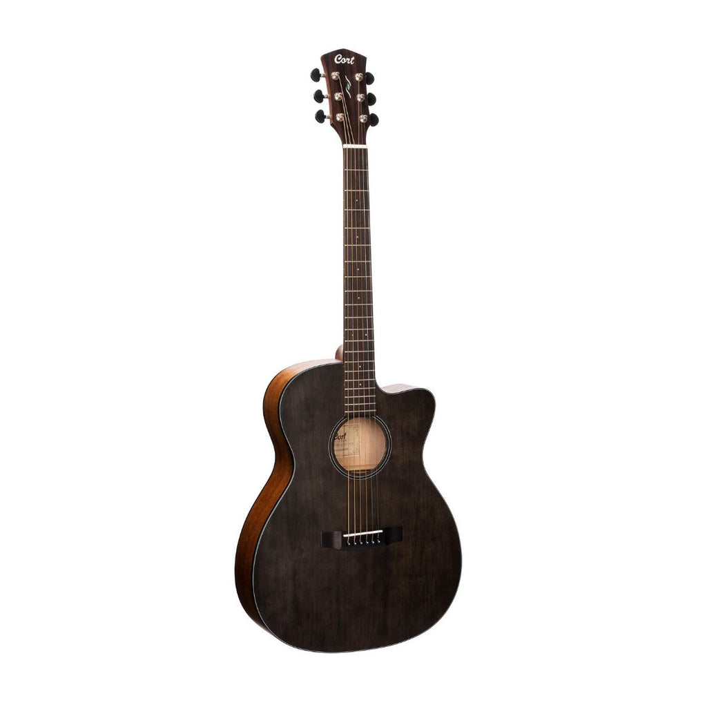 Cort Core Series Solid Spruce Acoustic-Electric Guitar - Open Pore Trans Black - Ploutone