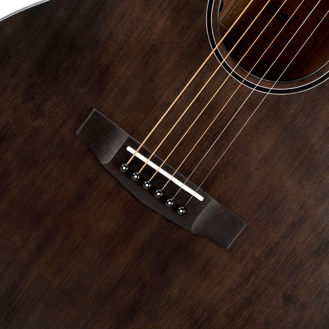 Cort Core Series Solid Spruce Acoustic-Electric Guitar - Open Pore Trans Black - Ploutone