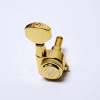 Gold Locking Tuners 6R (Right-Handed) - 18:1 Ratio, Fits 10mm (25/64") Holes, 45° Mounting Screw - Electric & Acoustic Guitar - Ploutone
