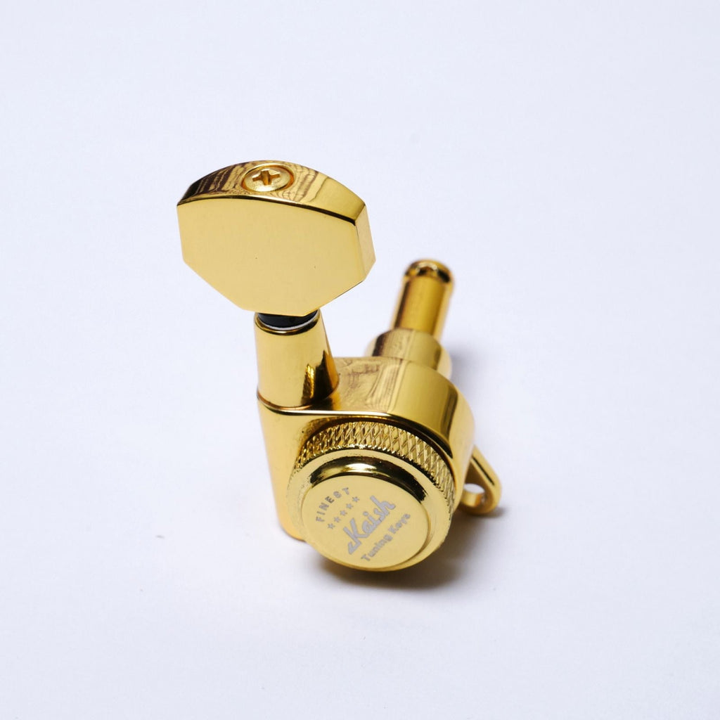 Gold Locking Tuners 6R (Right-Handed) - 18:1 Ratio, Fits 10mm (25/64") Holes, 45° Mounting Screw - Electric & Acoustic Guitar Tuning Machine Heads from Ploutone