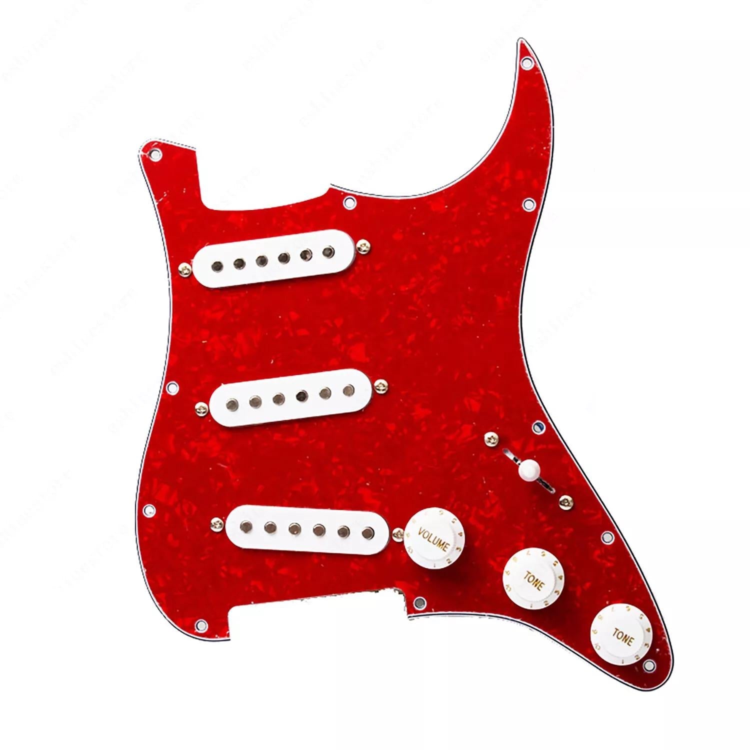 11-Hole SSS Loaded Strat Pickguard - Red Pearl & White - Ploutone