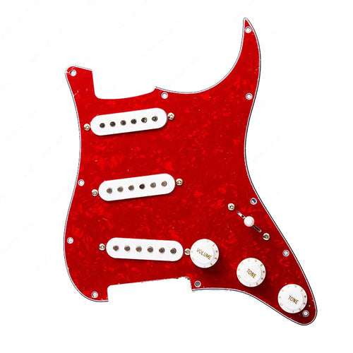 11-Hole SSS Loaded Strat Pickguard - Red Pearl & White - Ploutone