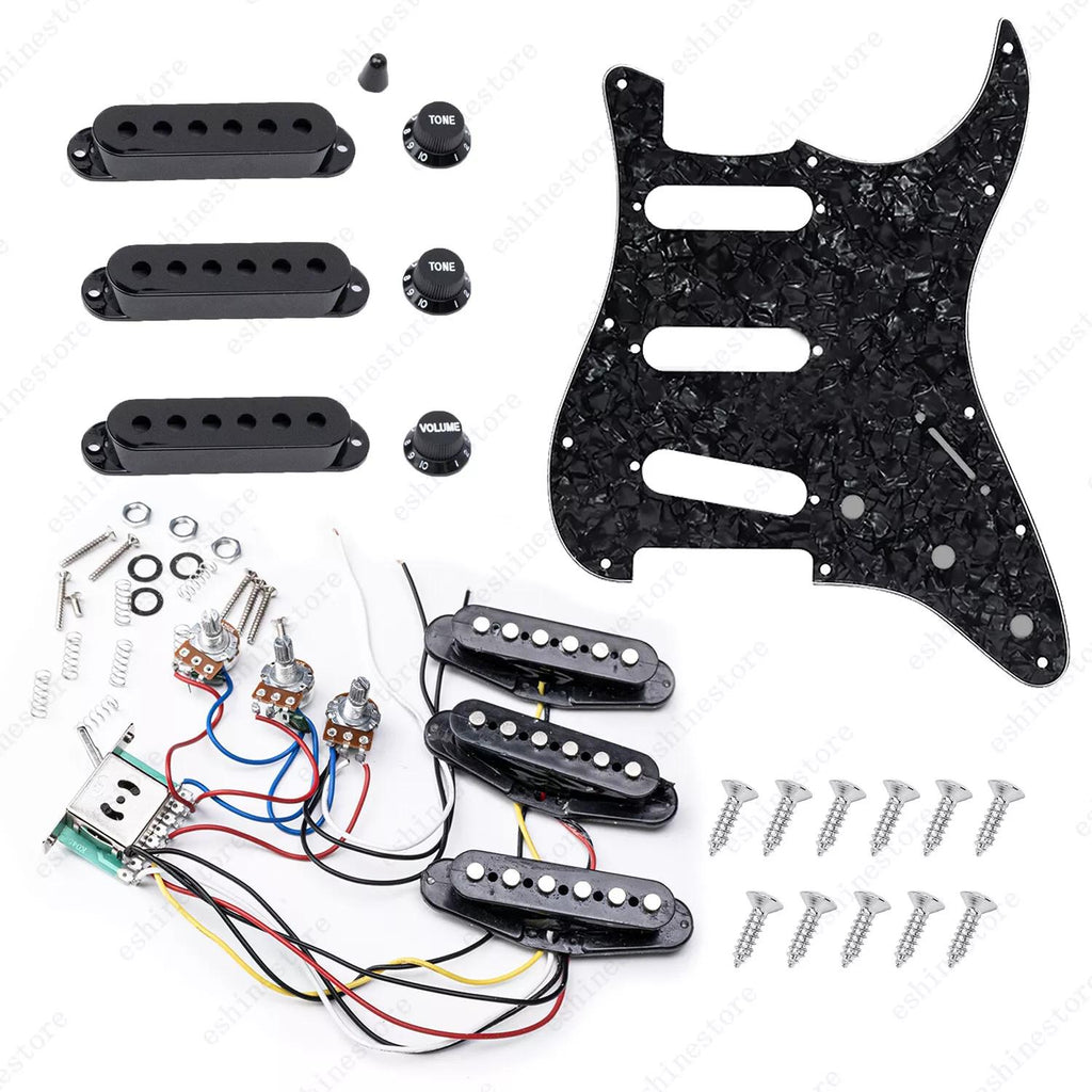 11-Hole SSS Loaded Strat Pickguard - Black Pearl & Black - Ploutone