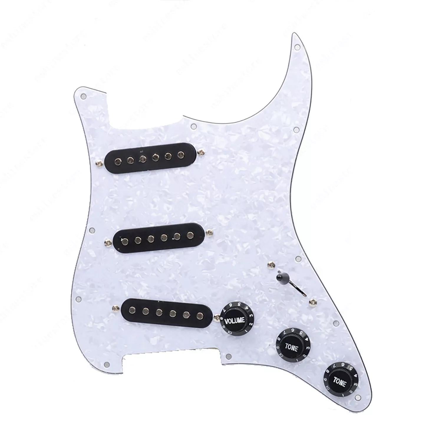 11-Hole SSS Loaded Strat Pickguard - White Pearl & Black - Ploutone