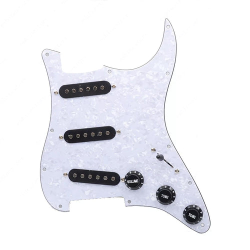 11-Hole SSS Loaded Strat Pickguard - White Pearl & Black - Ploutone