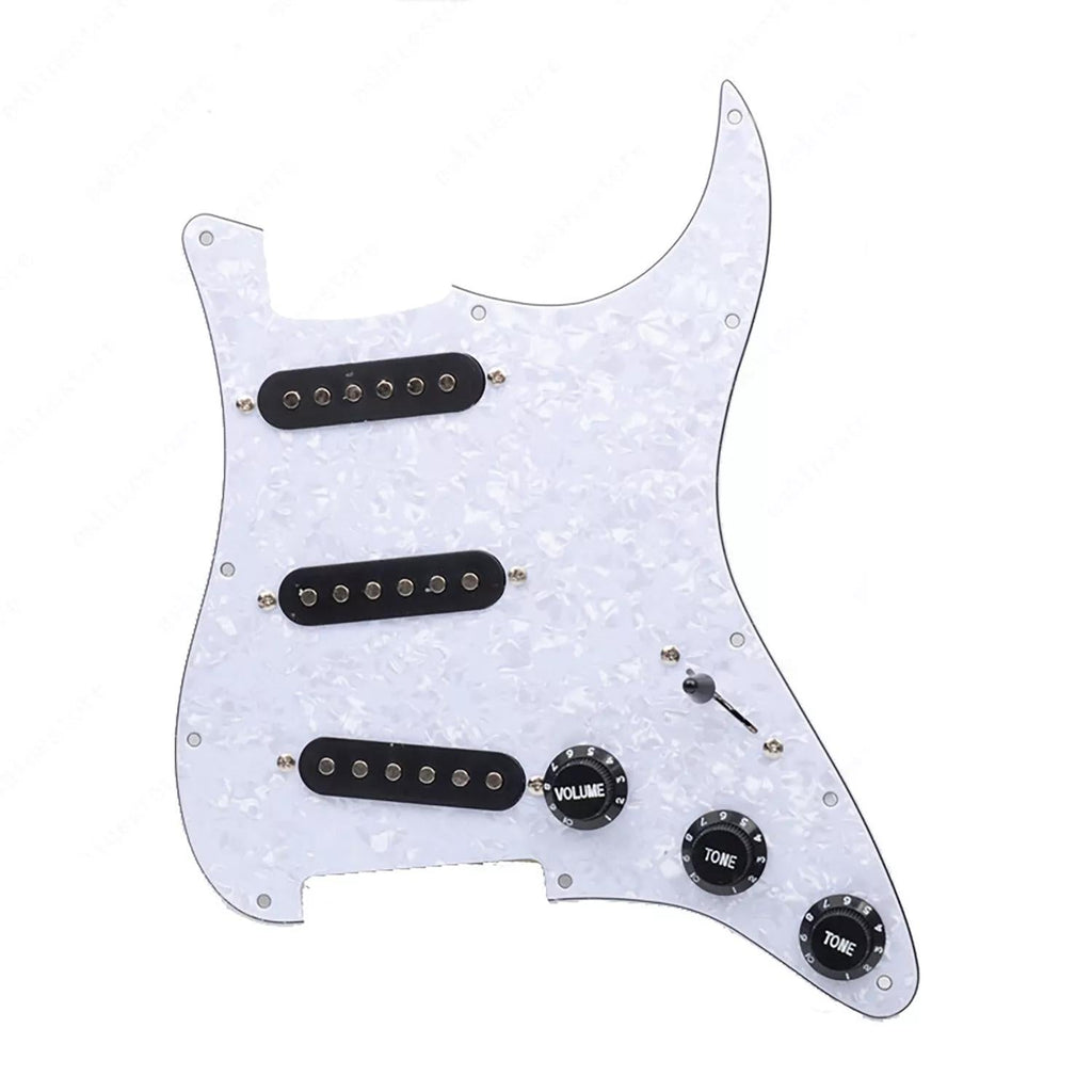 11-Hole SSS Loaded Strat Pickguard - White Pearl & Black Pickguards from Ploutone