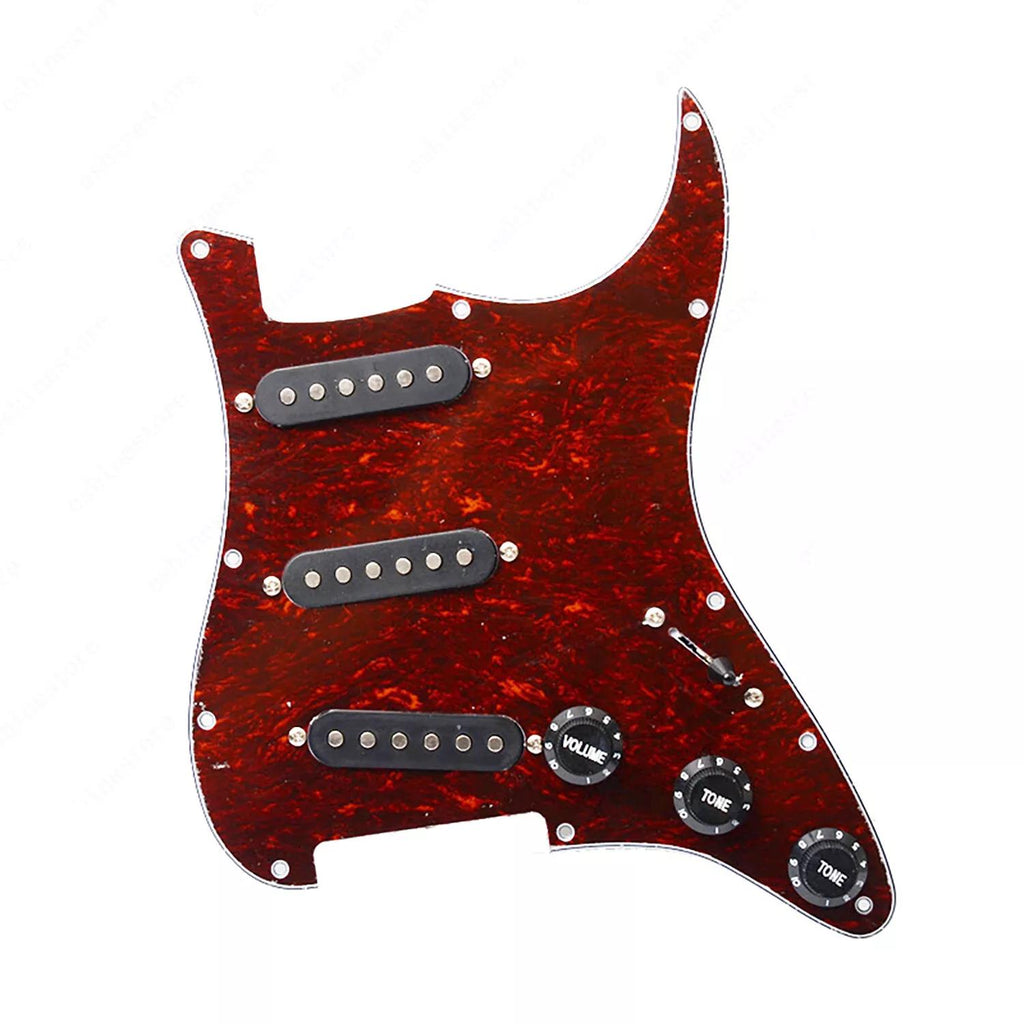 11-Hole SSS Loaded Strat Pickguard - Red Tortoise & Black Pickguards from Ploutone