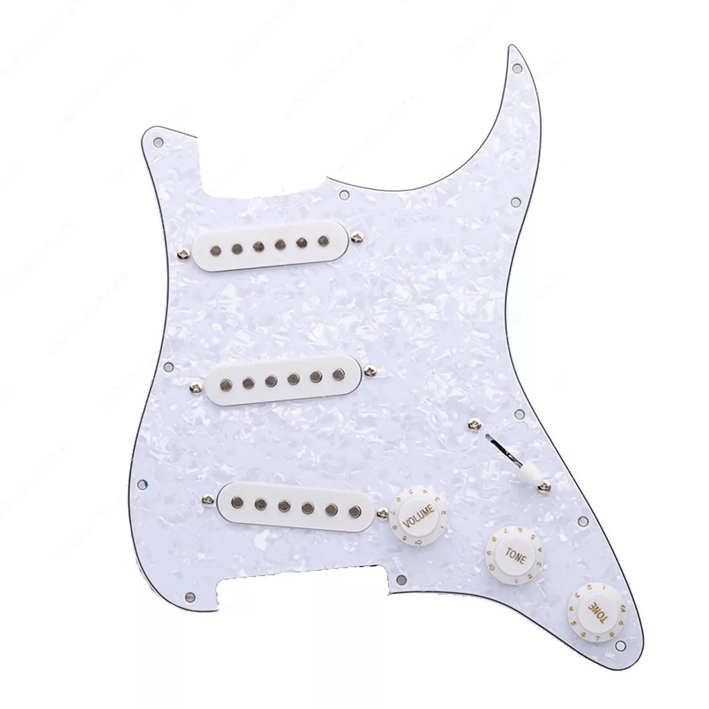 11-Hole SSS Loaded Strat Pickguard - White Pearl & White - Ploutone