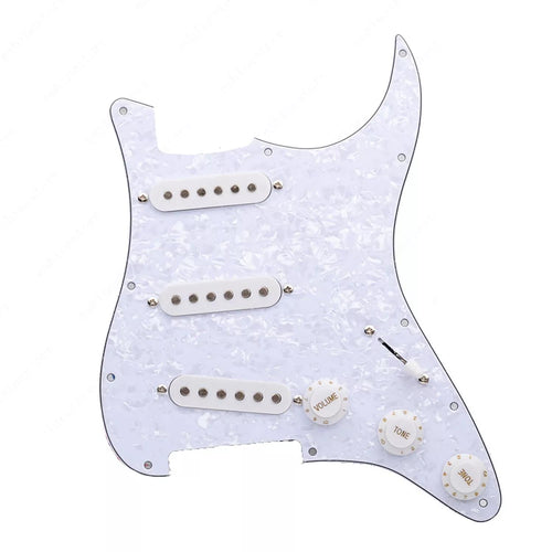 11-Hole SSS Loaded Strat Pickguard - White Pearl & White - Ploutone