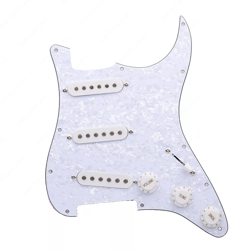 11-Hole SSS Loaded Strat Pickguard - White Pearl & White Pickguards from Ploutone