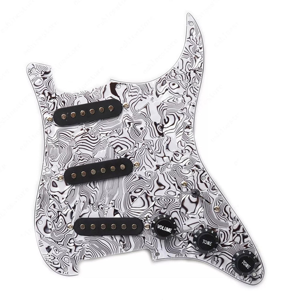 11-Hole SSS Loaded Strat Pickguard - Black White Shell & Black - Ploutone