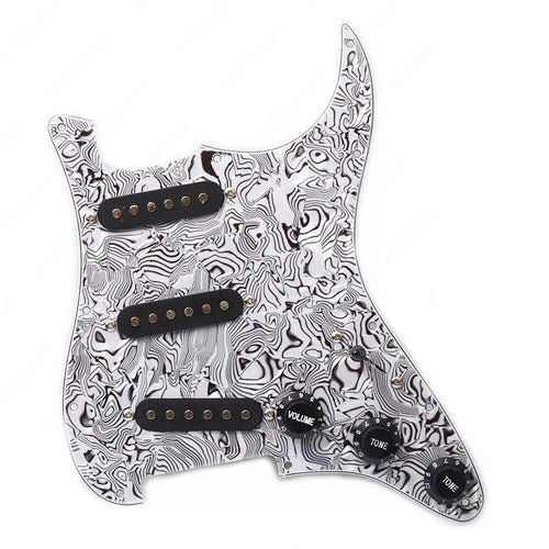 11-Hole SSS Loaded Strat Pickguard - Black White Shell & Black - Ploutone