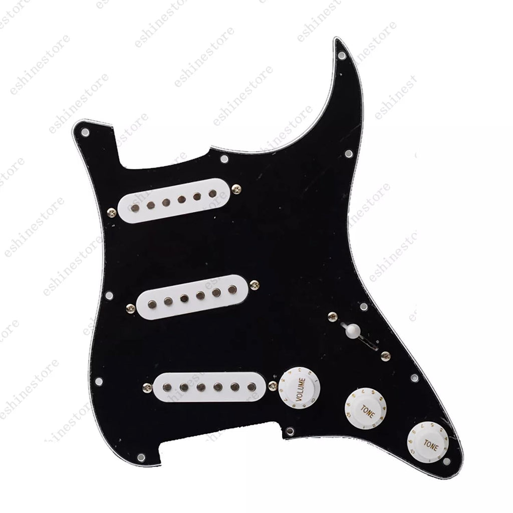 11-Hole SSS Loaded Strat Pickguard - Black & White Pickguards from Ploutone