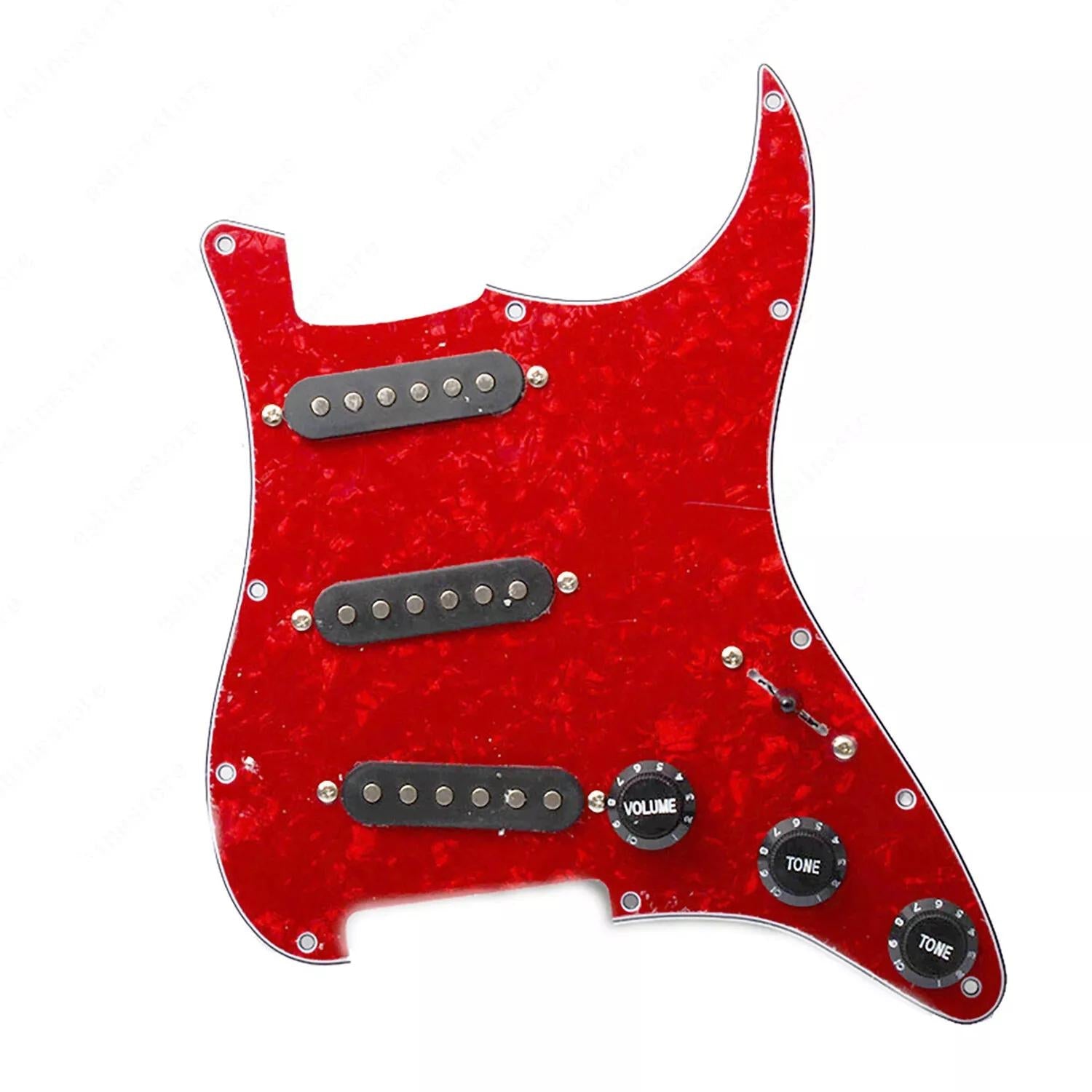 11-Hole SSS Loaded Strat Pickguard - Red Pearl & Black - Ploutone