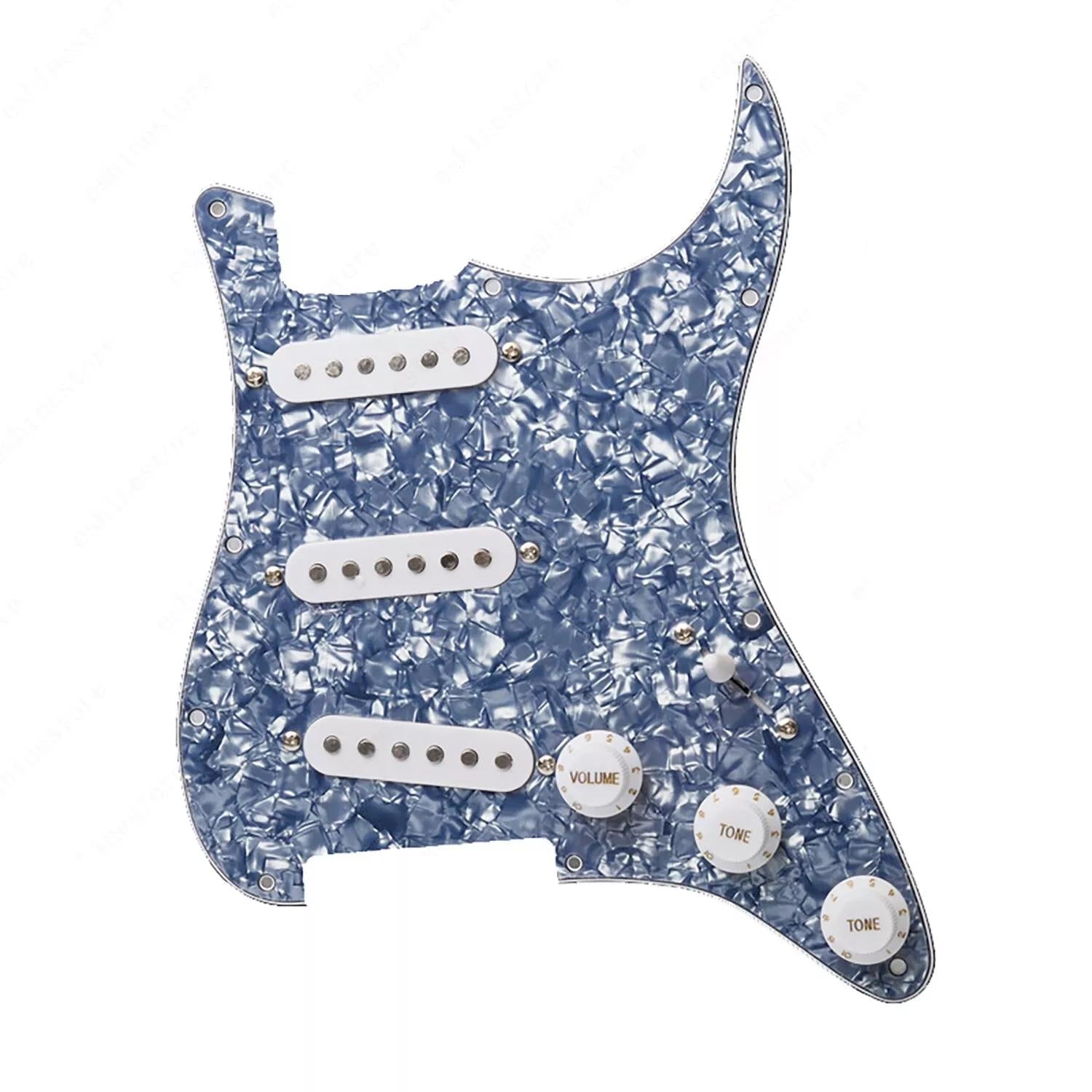 11-Hole SSS Loaded Strat Pickguard - Grey Pearl & White - Ploutone