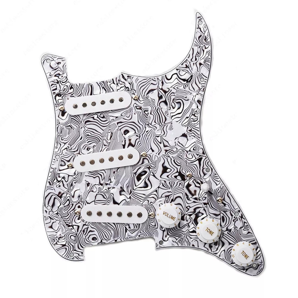 11-Hole SSS Loaded Strat Pickguard - Black White Shell & White - Ploutone