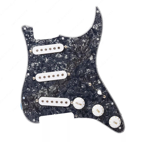 11-Hole SSS Loaded Strat Pickguard - Black Pearl & White - Ploutone