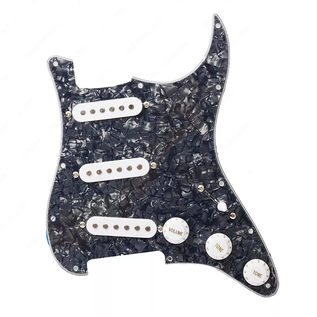 11-Hole SSS Loaded Strat Pickguard - Black Pearl & White Pickguards from Ploutone