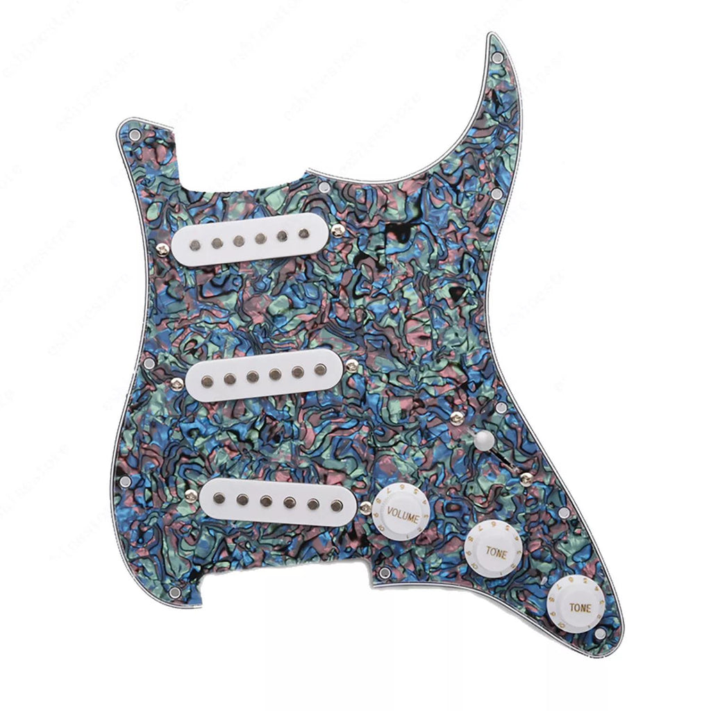 11-Hole SSS Loaded Strat Pickguard - Abalone Pearl & White - Ploutone