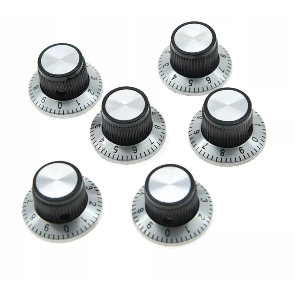 Vintage Black & Silver Amp & Guitar Pedal Knobs (Set of 6) - Ploutone
