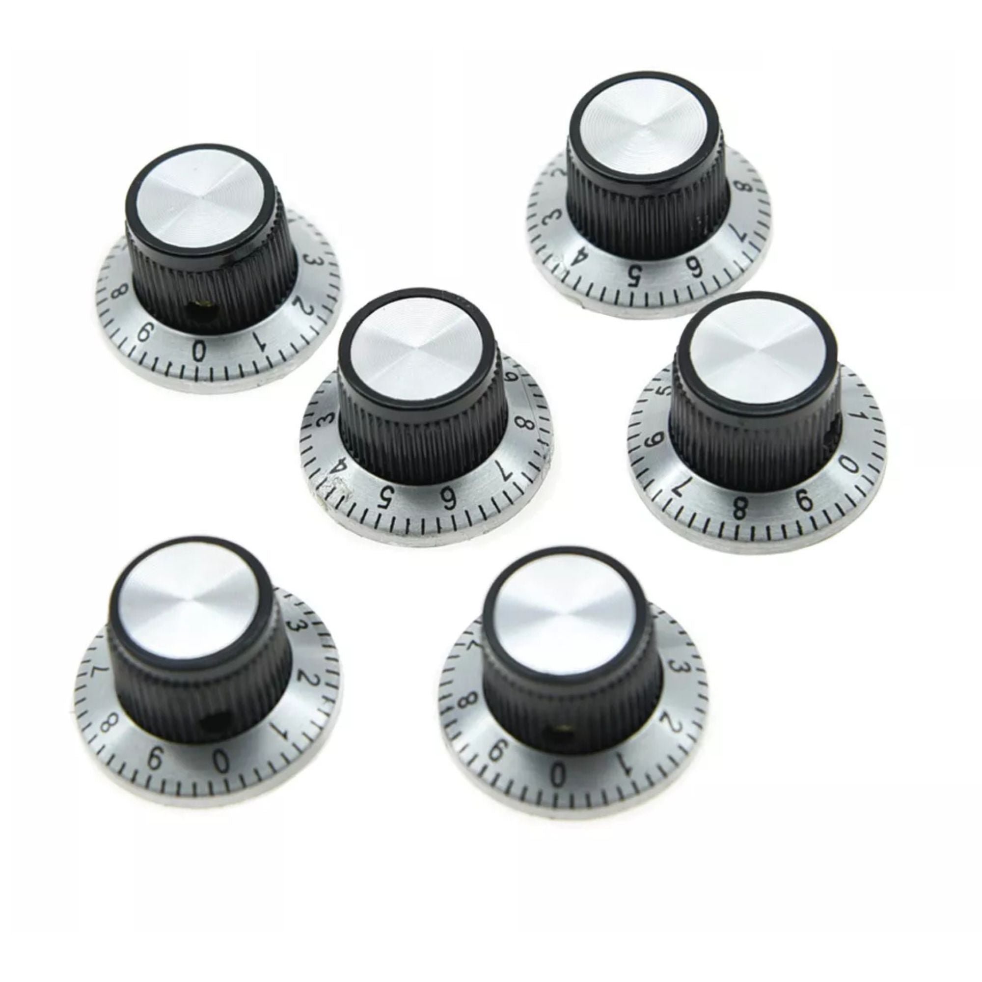 Vintage Black & Silver Amp & Guitar Pedal Knobs (Set of 6) - Ploutone