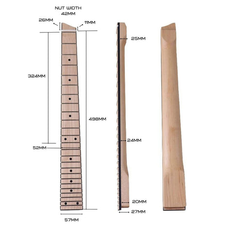 24 Fret Headless Guitar Neck - Maple with Maple Fretboard - Ploutone
